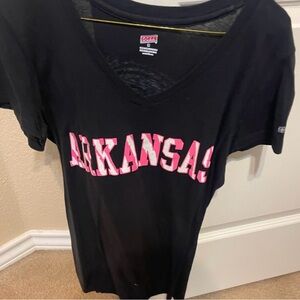 Soffe Black V-Neck T-Shirt with Pink Arkansas Print
